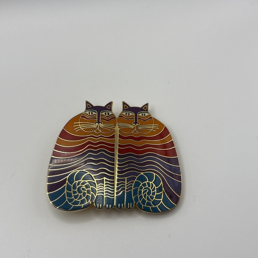 Vintage 1987 Laurel Burch Rainbow Cats Belt Buckle Gold Limited Edition